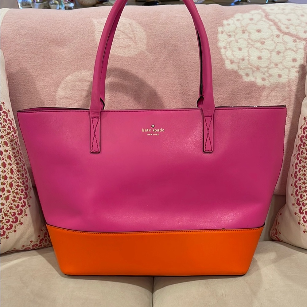 Kate Spade Hot Pink and Orange Leather Tote Bag